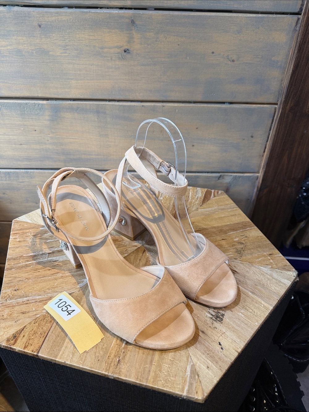 Stuart Weitzman Nude Suede Block Heel Sandals